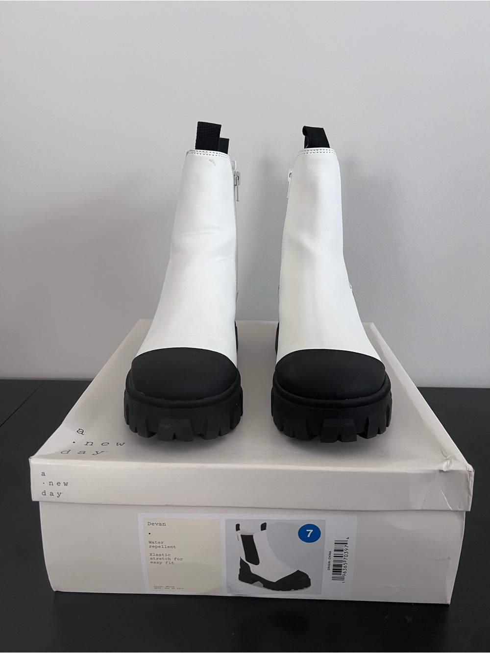 a new day White Boots with Black Toe